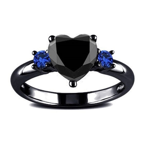 Black Ring Love Heart Crystal For Women